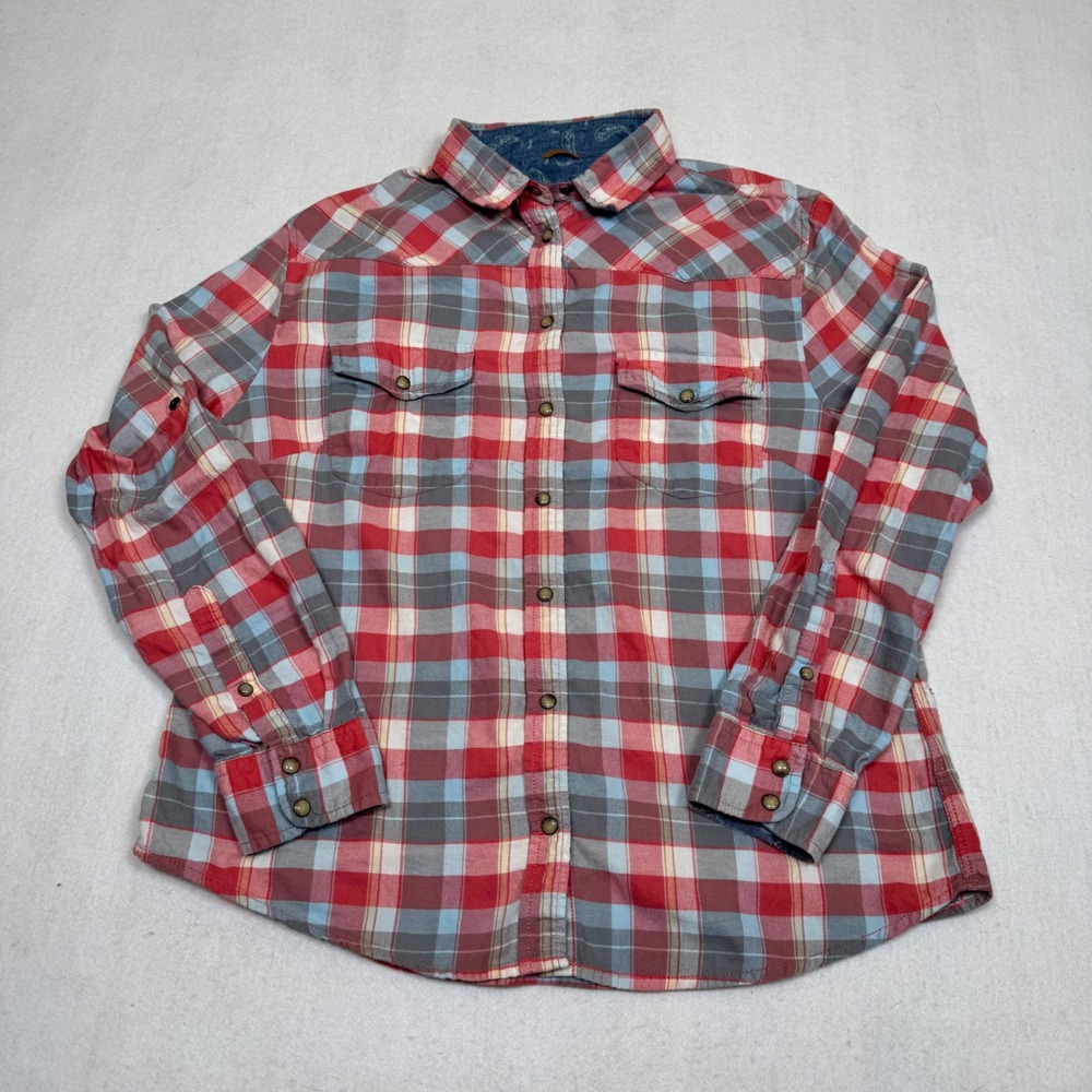 Jachs Girlfriend Bea Plaid Flannel Shirt Red Blue Western Snap Pocket XL